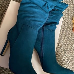 Turquoise slouch knee boots